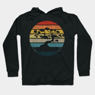 Bonsai Tree Silhouette On A Distressed Retro Sunset design Hoodie